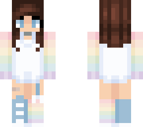 brunette girl in pastel rainbow outfit