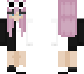 pink hair with black and white sweater and clout goggles