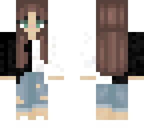 brown hair and black and white shirt