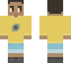 removable yellow sweater with overalls and striped shirt male