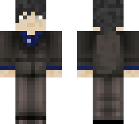 black suit with blue shirt