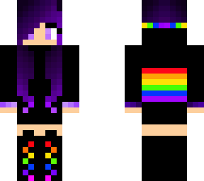 rainbow hoodie girl with purple hair