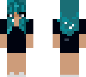 aqua haired girl in black shirt
