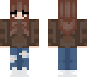 brown hair, brown eyes with ripped jean's and sweater