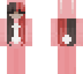 half black half red haired girl in a pink bunny onesie