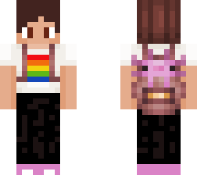 non binary axolotle backpack person with pride flag shirt