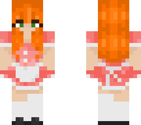 red haired girl in a pink maid dress without cat ears