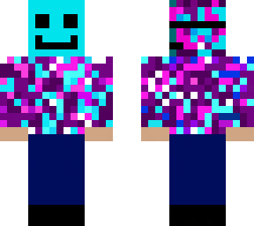 sky-blue masked character with sweater and jeans