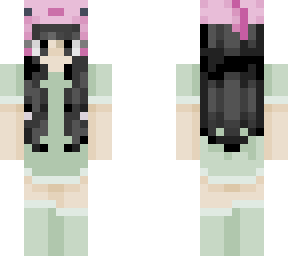 green dress girl with pink axolotl hat