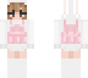 brown haired e-girl with pink themed bunny onesie