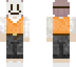 orange v-neck jumper with mask