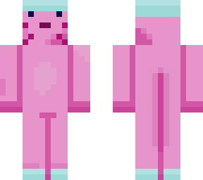 pink axolotl with teal swim cap and slippers