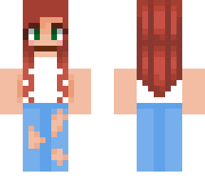 red head white shirt blue jeans