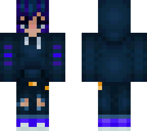 blue hair with dark blue hoodie and matching ripped jeans with gold chain