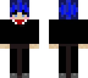 blue haired character in a suit