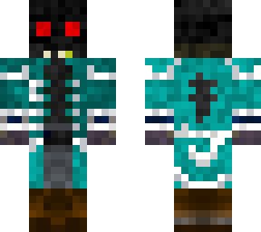 rotted skeleton in teal pirate outfit