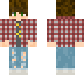 brown hair boy with flannel shirt and ripped jeans