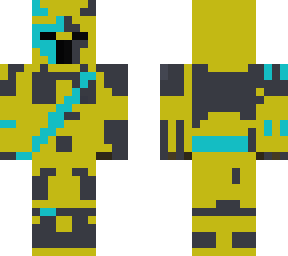 gold knight with blue paint