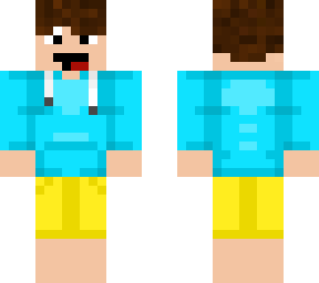 brown hair boy with cyan sweatshirt and yellow shorts