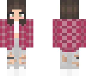 girl with dusty pink flannel short hair