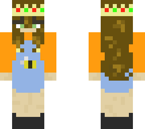 woman with overalls on (/brown hair/)