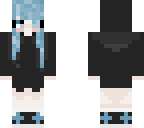 blue hair girl with hoodie looks better close up