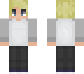 blonde boy gray and white top