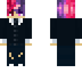 black suit with blue berry and straw berry hair