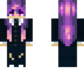girl in a suit with purple hair edited the bottom of the hair