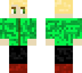 blonde boy with green plaid shirt with black pants and red sneakers