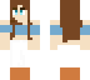 brown hair blue eyed blue to white jeans and white headband with brown shoes