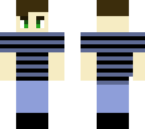 brown hair boy green eyes blue and black striped shirt with blue pants blackshoe