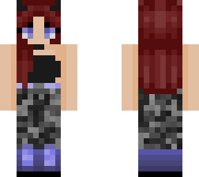 grey and purple demon girl (red hair)