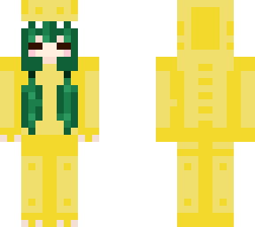 yellow dino, green hair