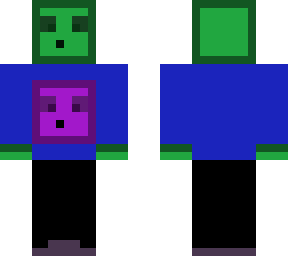 green slime wearing purple fan hoodie