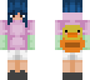 pink and green hoodie with duck bag