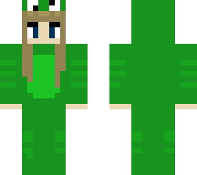 brown hair girl in frog onesie