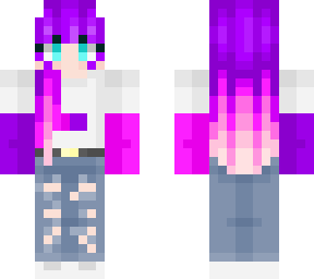 cute purple hair girl with jeans