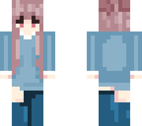 kawaii pink hair girl blue outfit