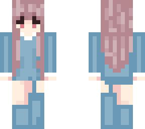 kawaii pink hair girl blue outfit
