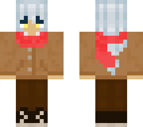 girl with silver hair and red scarf