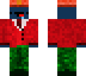 blue tuxedo man with red shirt and green pants