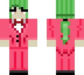 green haired girl in pink suit