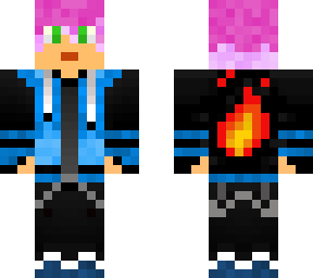pelo rosa y ropa azul y llama