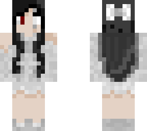black haired girl with white ribbon and grey clothes