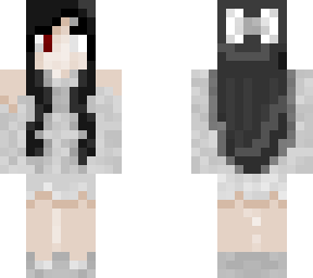 black haired girl with white ribbon and grey clothes