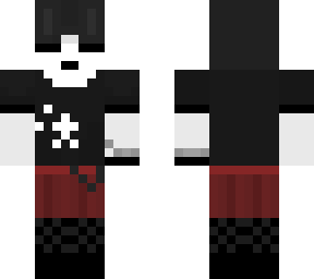 black and white shirt w/ red skirt