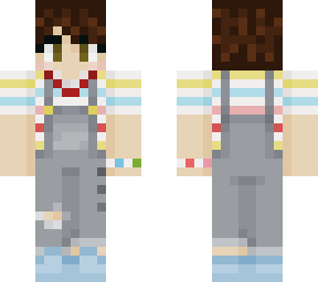 overalls and striped shirt