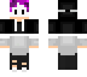 purple hair kid with hoodie and mask
