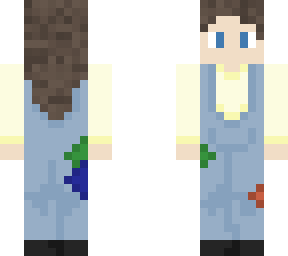 patched overalls with yellow sweater